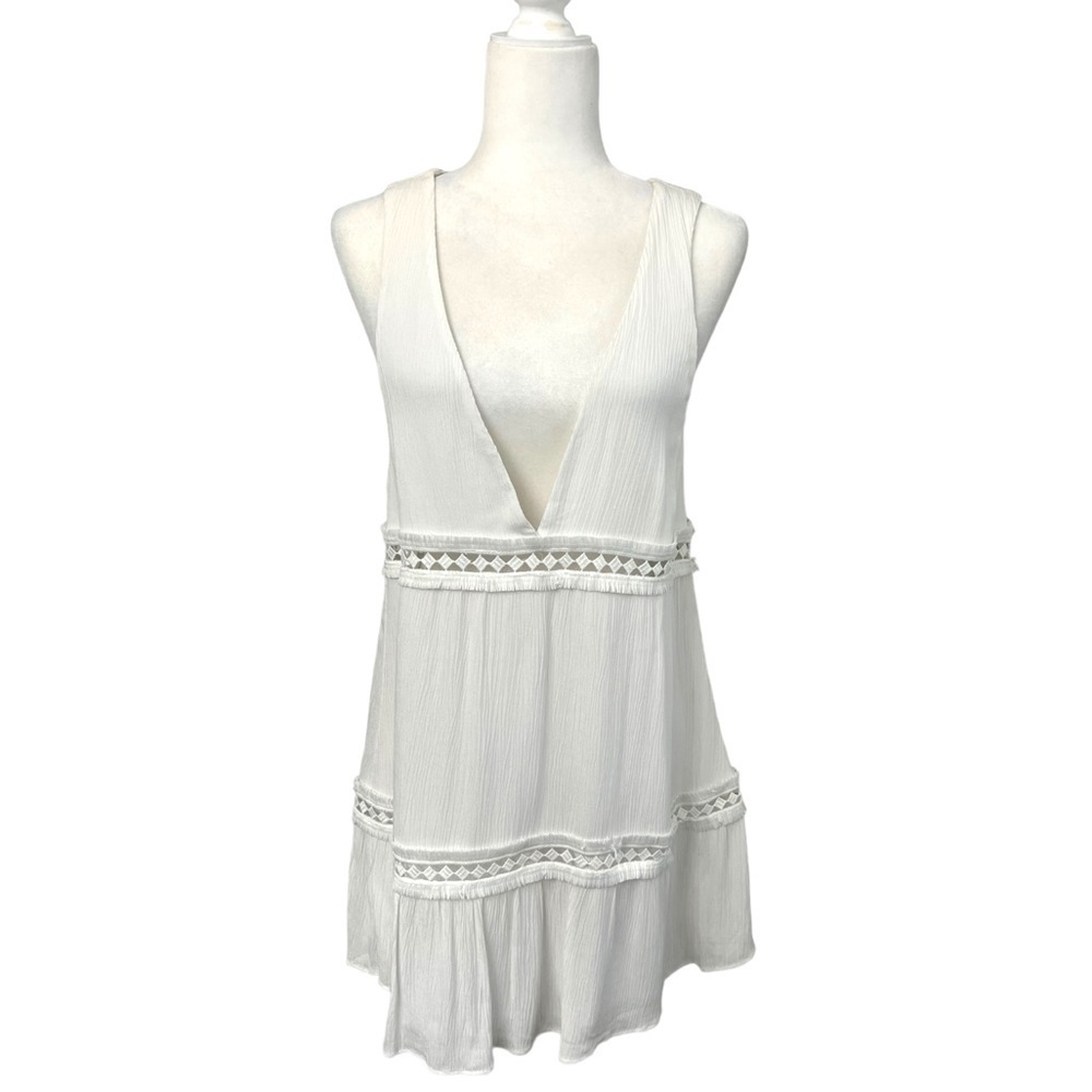 Show Me Your Mumu White Sleeveless Deep V Neck Dress - See Measurements